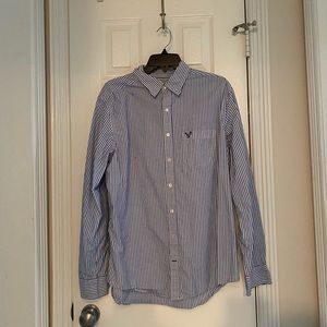 American Eagle Blue and White striped shirt